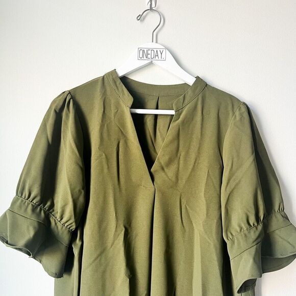 (Sold) NWOT Amazon Notched Neck Flounce Sleeve Tunic Dress Size XL - Picture 7 of 9